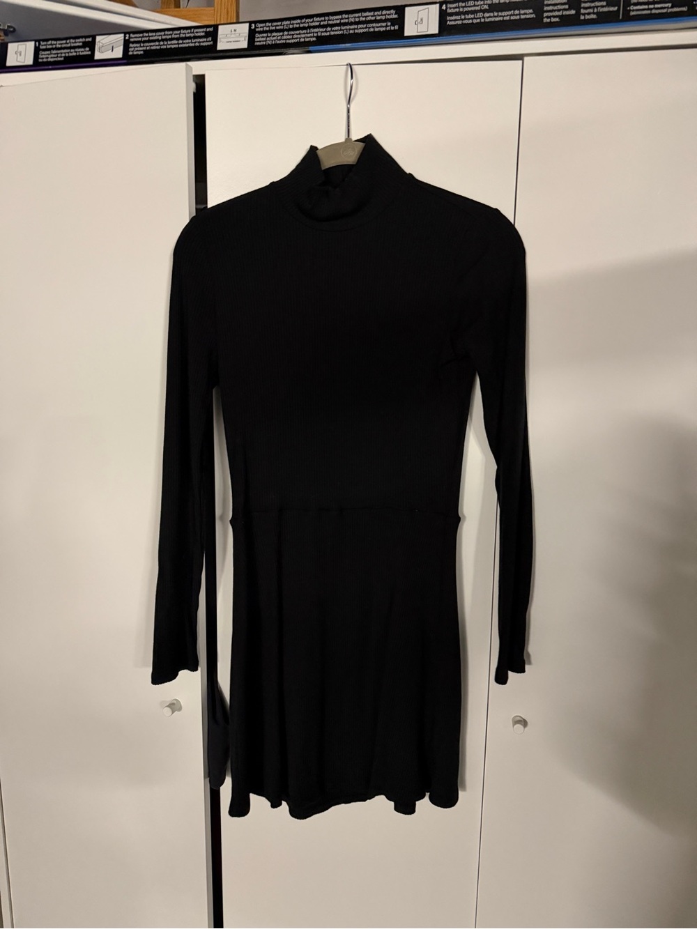 Reformation Black Ribbed Long-Sleeve Turtleneck Dress